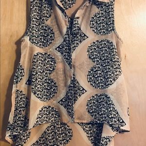 Semi-Sheer Pink Organza High-Low Blouse w/ Skulls